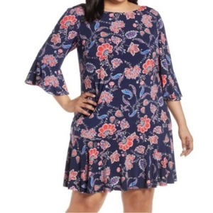 NWT Eliza J 22W Women’s Plus size blue red floral scoop neck zip back boho dress
